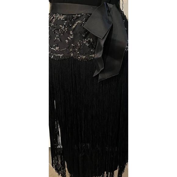 Vintage I Magnin Black PEEK HOLE BACK LACE SEQUINS  Flapper Dress  SZ S-M - Picture 5 of 7